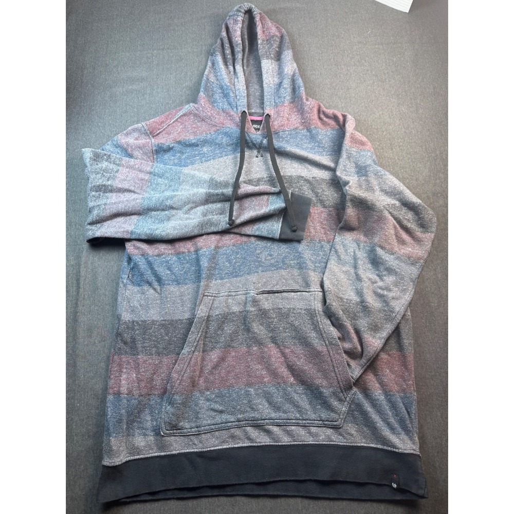Burnside Mens XL Striped Pullover Hoodie Sweatshirt‎ Gray Blue Red Casual